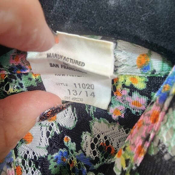 Vtg Lorisa Sheer Blouse Black Multi-Color Floral Print 1970s Button Up Top - Picture 5 of 9